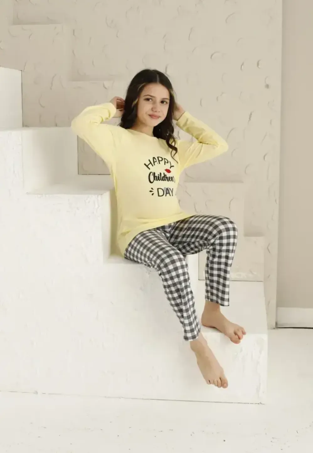 Pijama fete, galben, mânecă lungă și pantaloni lungi, Children Day - 2