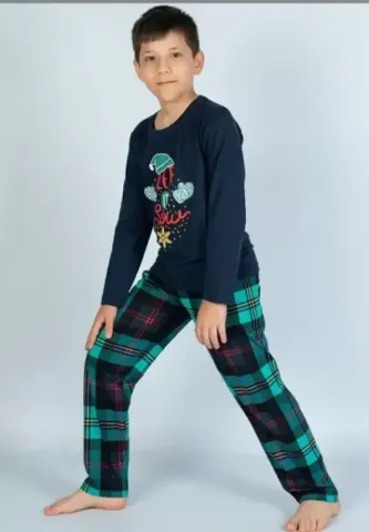 Pijama Copii, Mânecă Lungă, Pantalon Lung, Imprimeu Let it Snow,Bleumarin