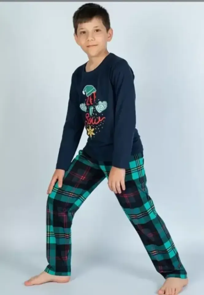 Pijama copii, bleumarin, mânecă lungă și pantaloni lungi, imprimeu Let it Snow