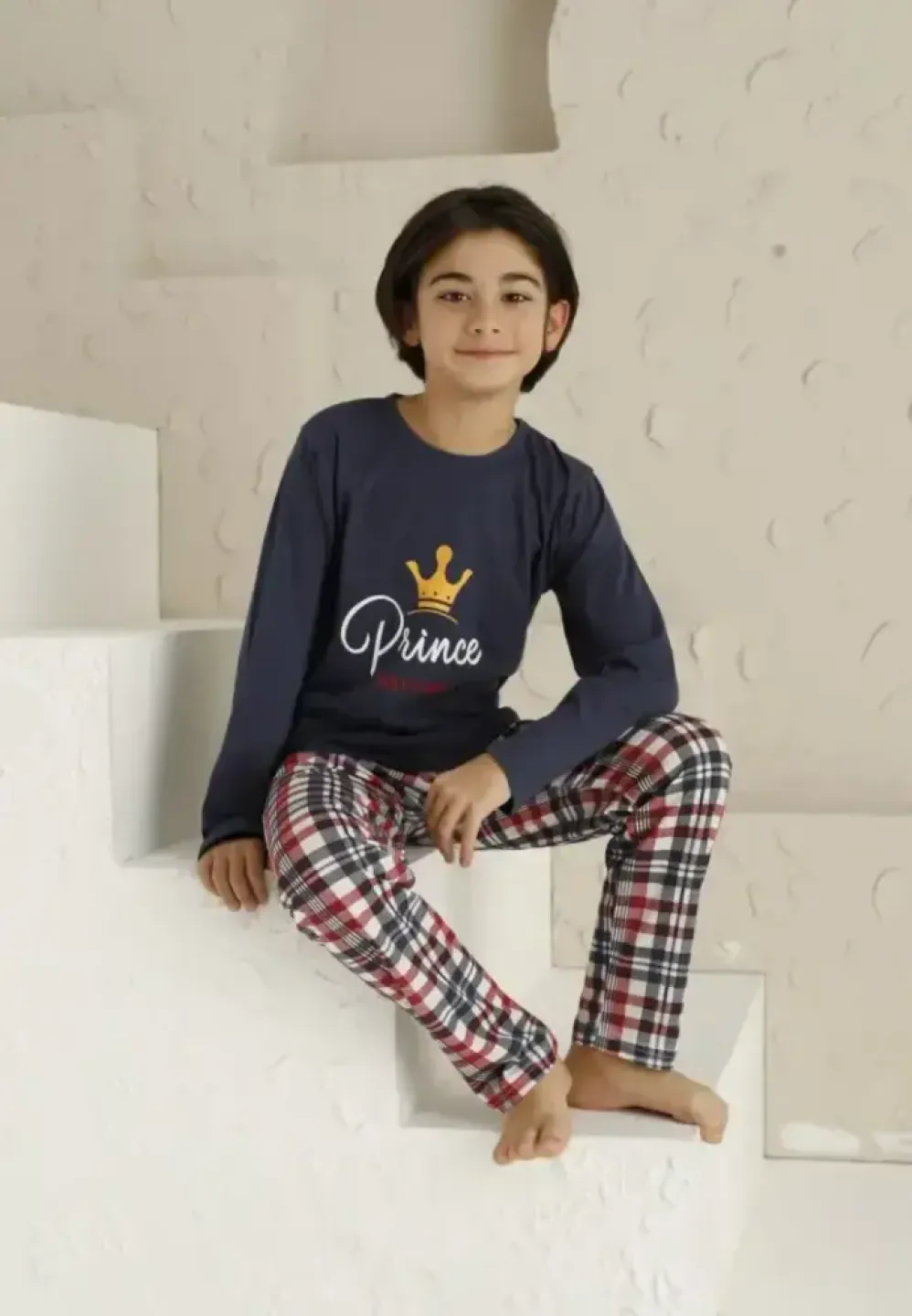 Pijama băieți, bleumarin, mânecă lungă și pantaloni lungi, Prince - 1