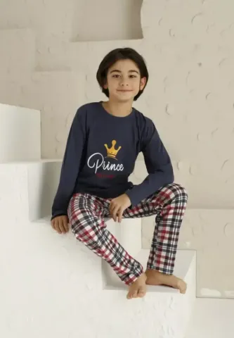Pijama Băieți,Mânecă Lungă si Pantaloni Lungi, Prince,Bleumarin