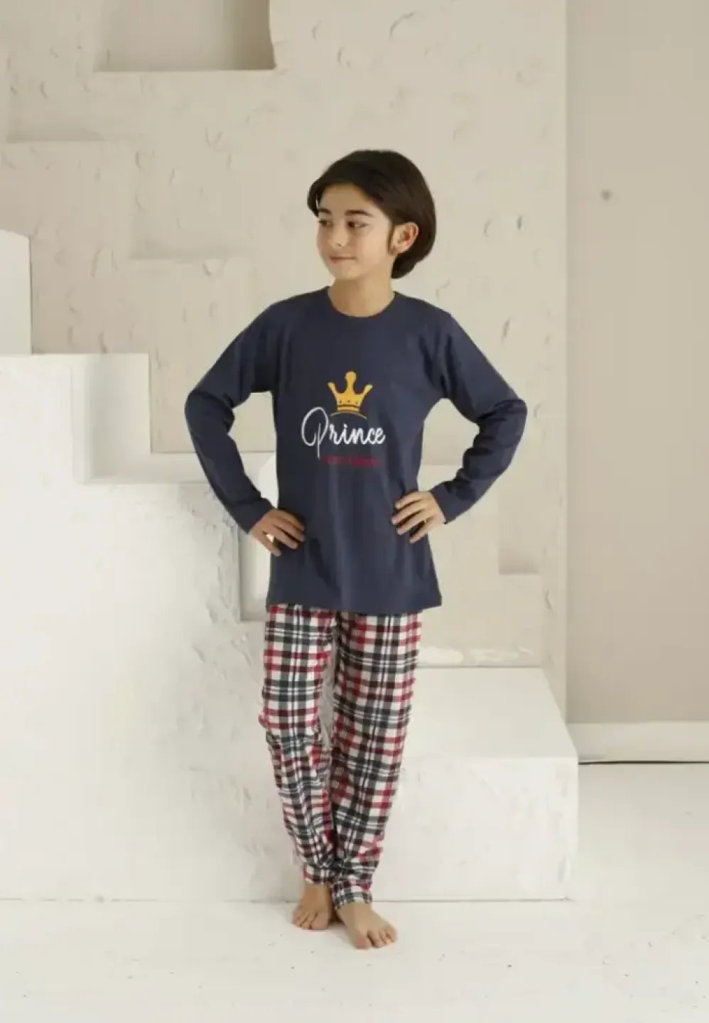 Pijama băieți, bleumarin, mânecă lungă și pantaloni lungi, Prince - 3