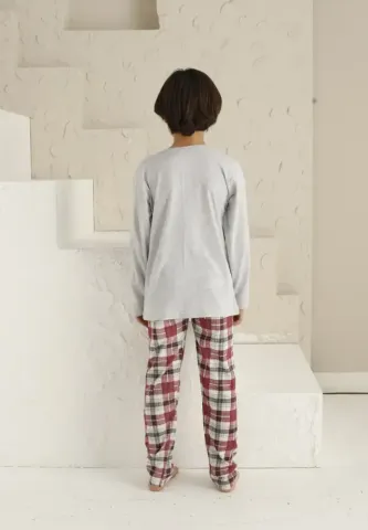 Pijama băieți, gri, mânecă lungă și pantaloni lungi, model Super Kids hover