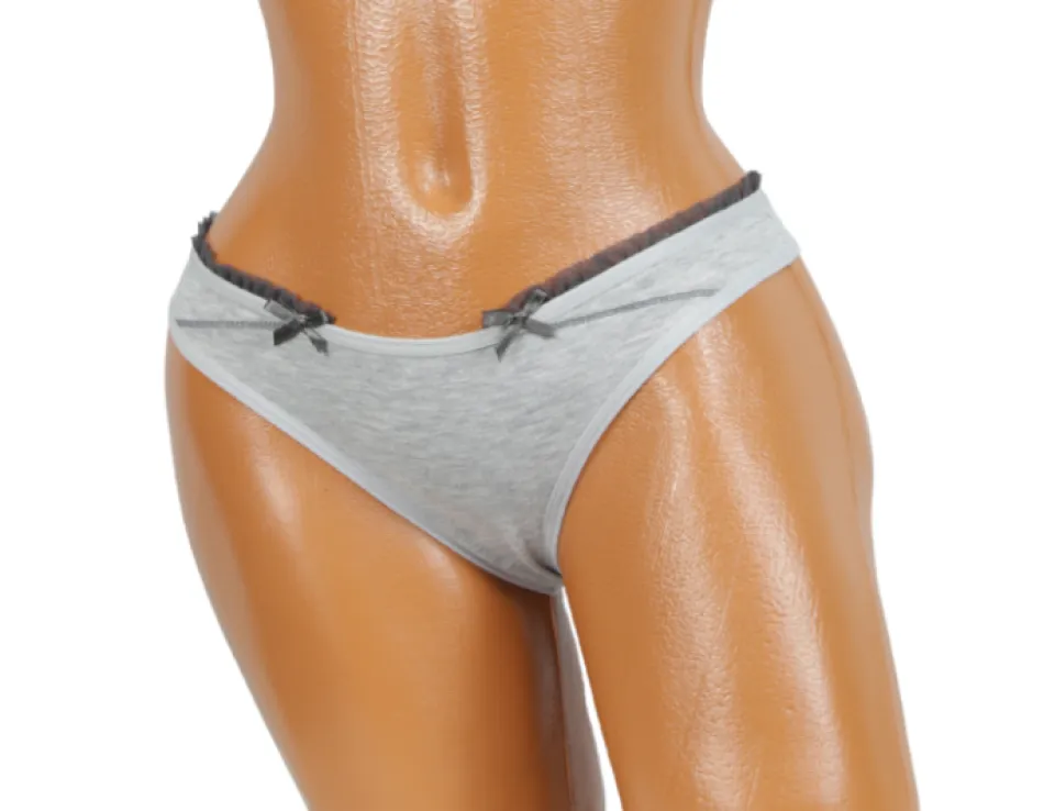 Chiloți Damă Tanga din Dantelă cu Fundiță – Gri Elegant