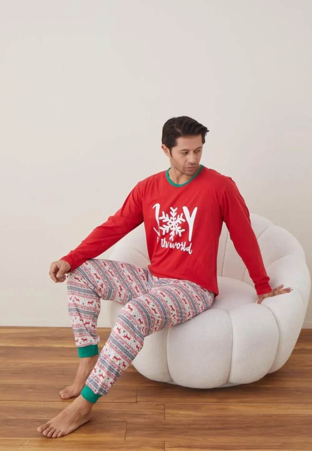 Pijama Craciun Barbat maneca lunga pantaloni lungi rosu Joy - 2