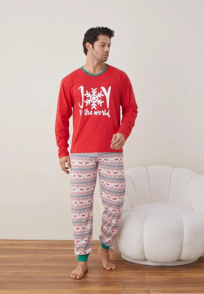 Pijama Craciun Barbat maneca lunga pantaloni lungi rosu Joy