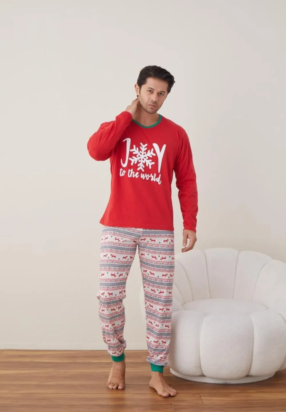 Pijama Craciun Barbat maneca lunga pantaloni lungi rosu Joy - 3