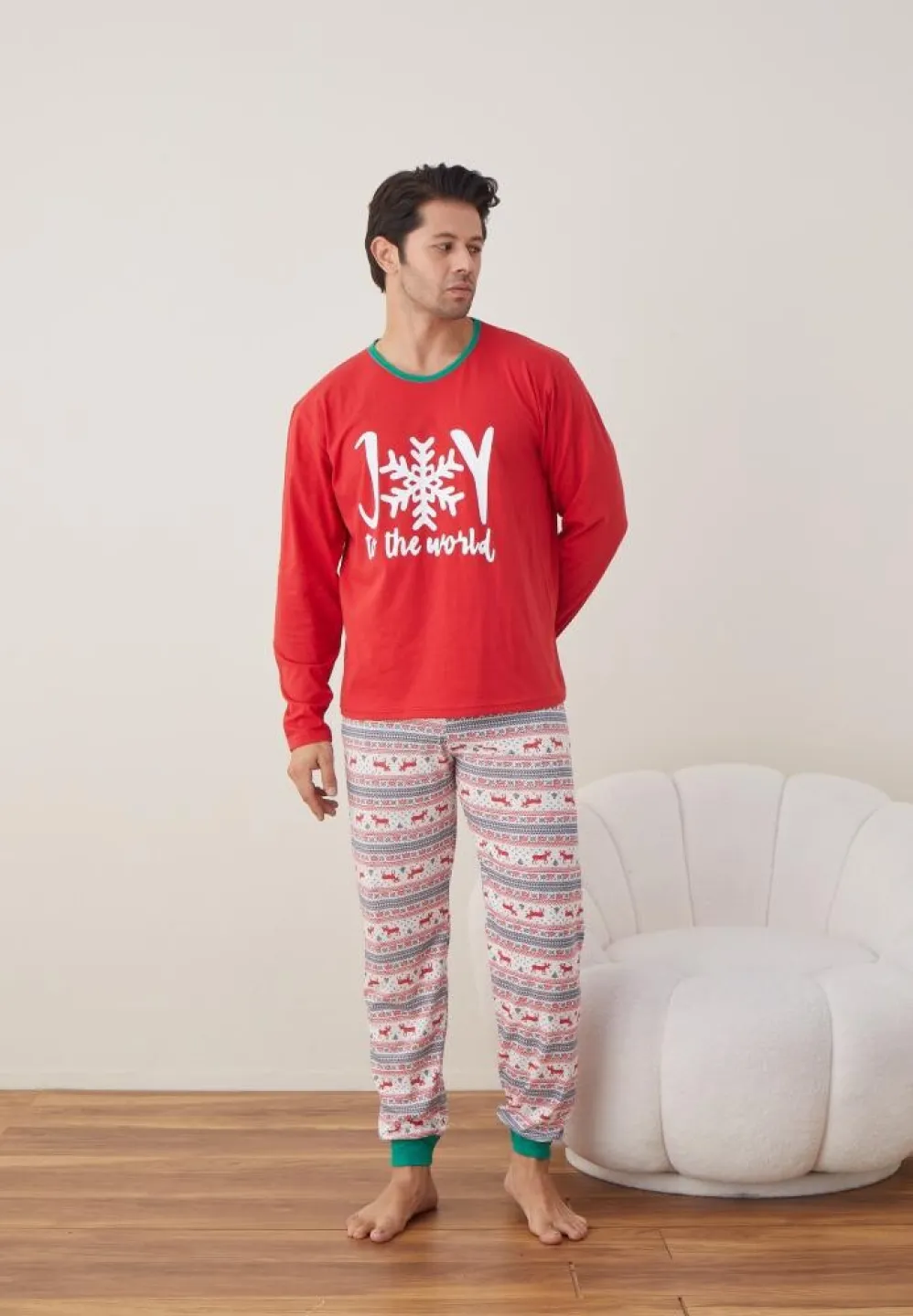 Pijama Craciun Barbat maneca lunga pantaloni lungi rosu Joy - 4