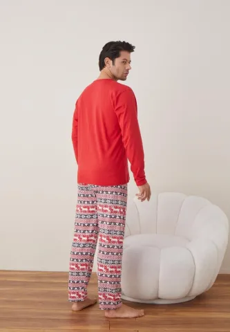 Pijama Craciun Barbat Pantaloni Lungi Maneca Lunga Rosu,Herry Xmas hover