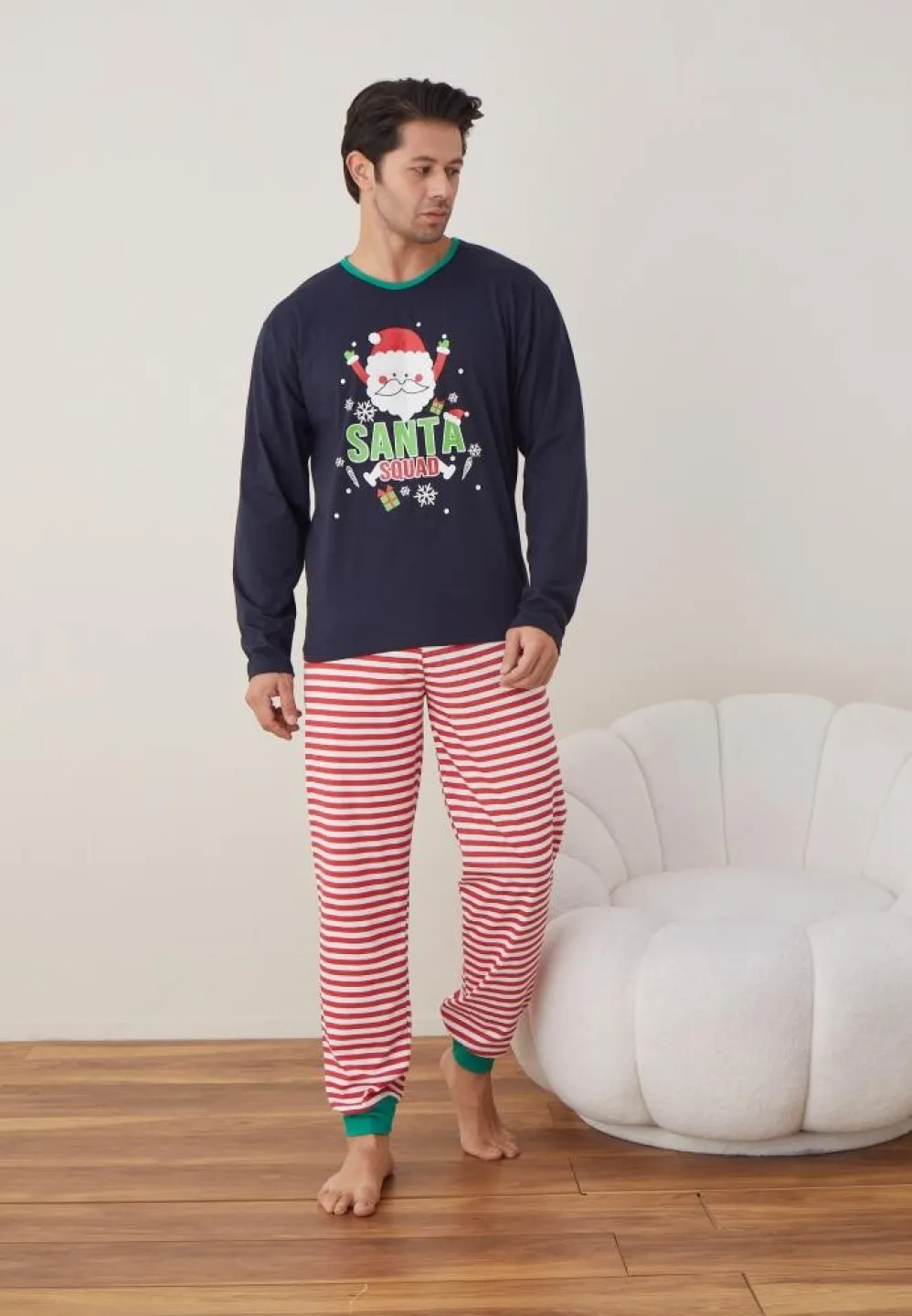 Pijama Craciun Barbat Pantaloni Lungi Maneca Lunga Bleumarin, Santa Souad - 2