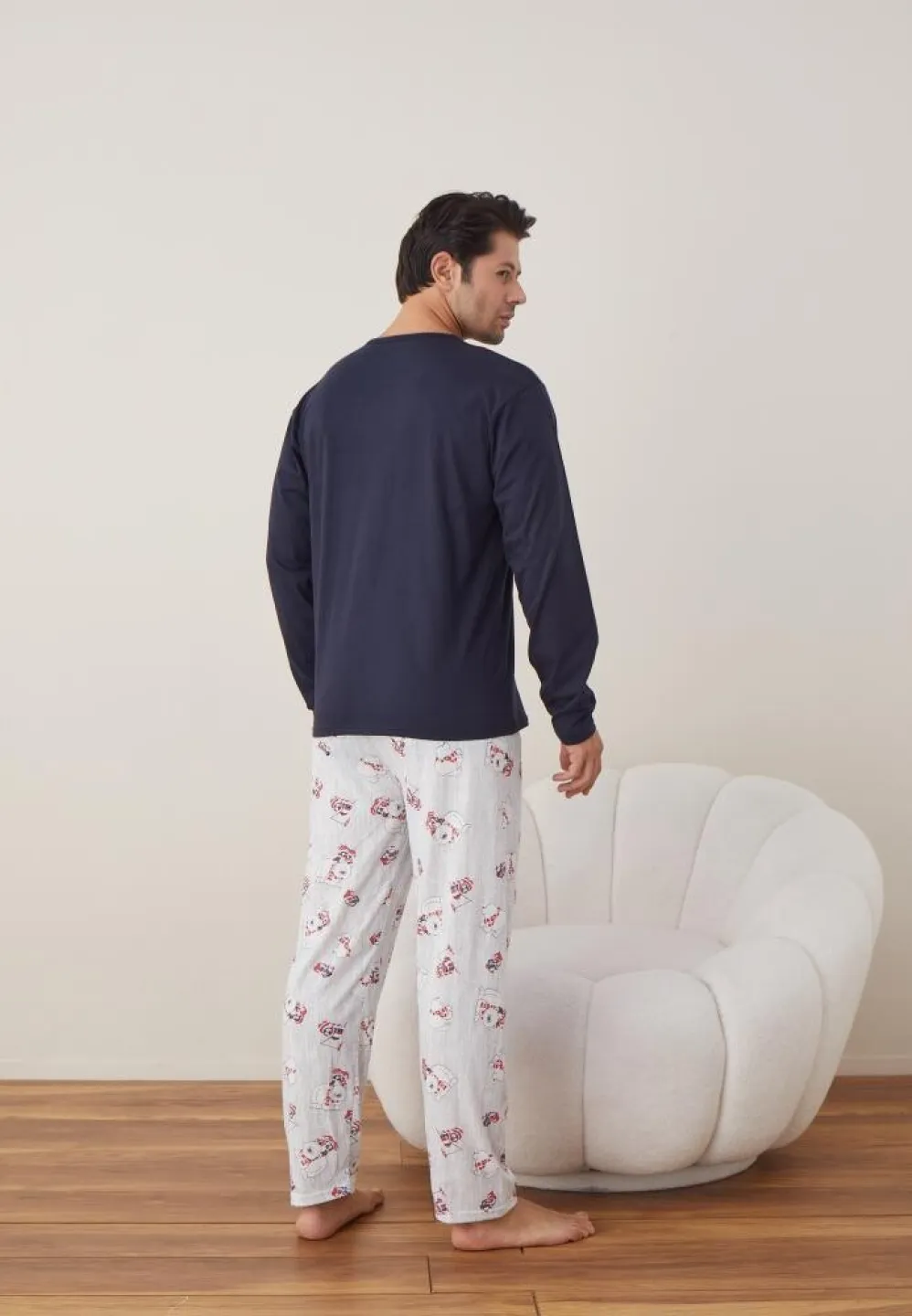 Pijama Craciun Barbat Pantaloni Lungi Maneca Lunga, Bleumarin, Forever Friends - 4