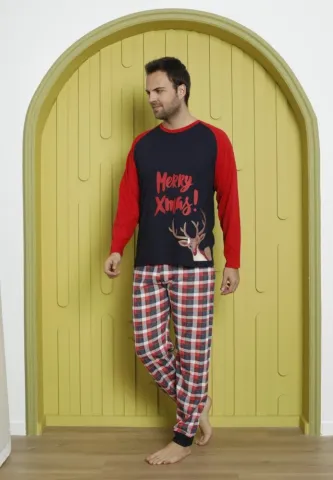 Pijama Crăciun Bărbat, Pantaloni Lungi, Mânecă Lungă, Bleumarin, Merry Xmas hover