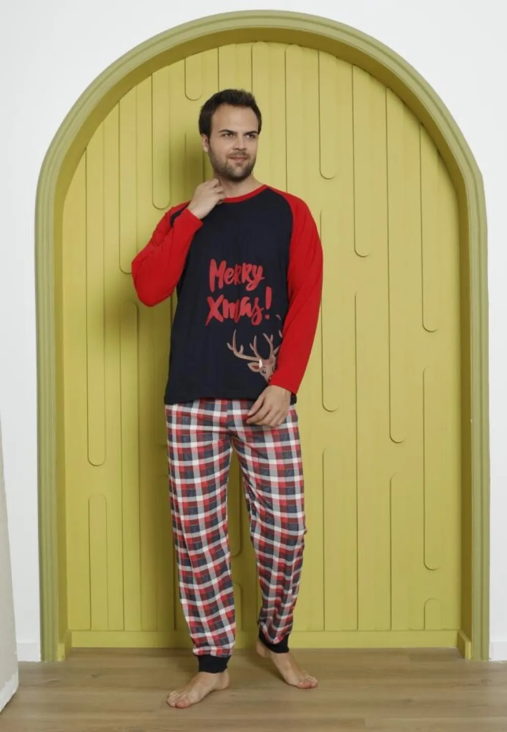 Pijama Crăciun Bărbat, Pantaloni Lungi, Mânecă Lungă, Bleumarin, Merry Xmas - 3