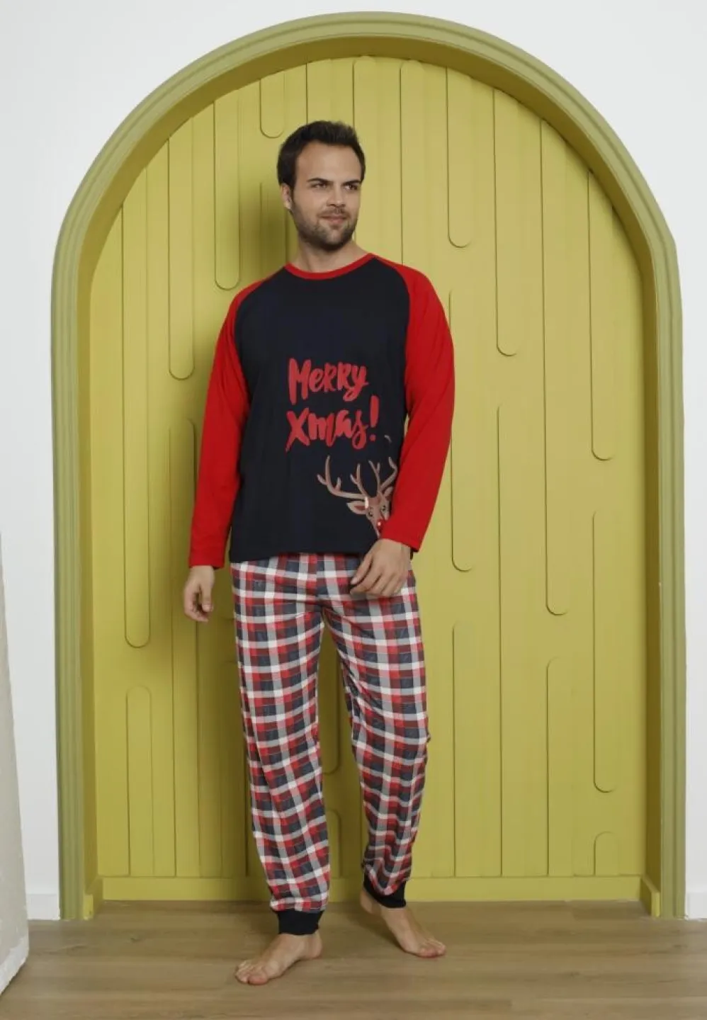 Pijama Crăciun Bărbat, Pantaloni Lungi, Mânecă Lungă, Bleumarin, Merry Xmas - 5