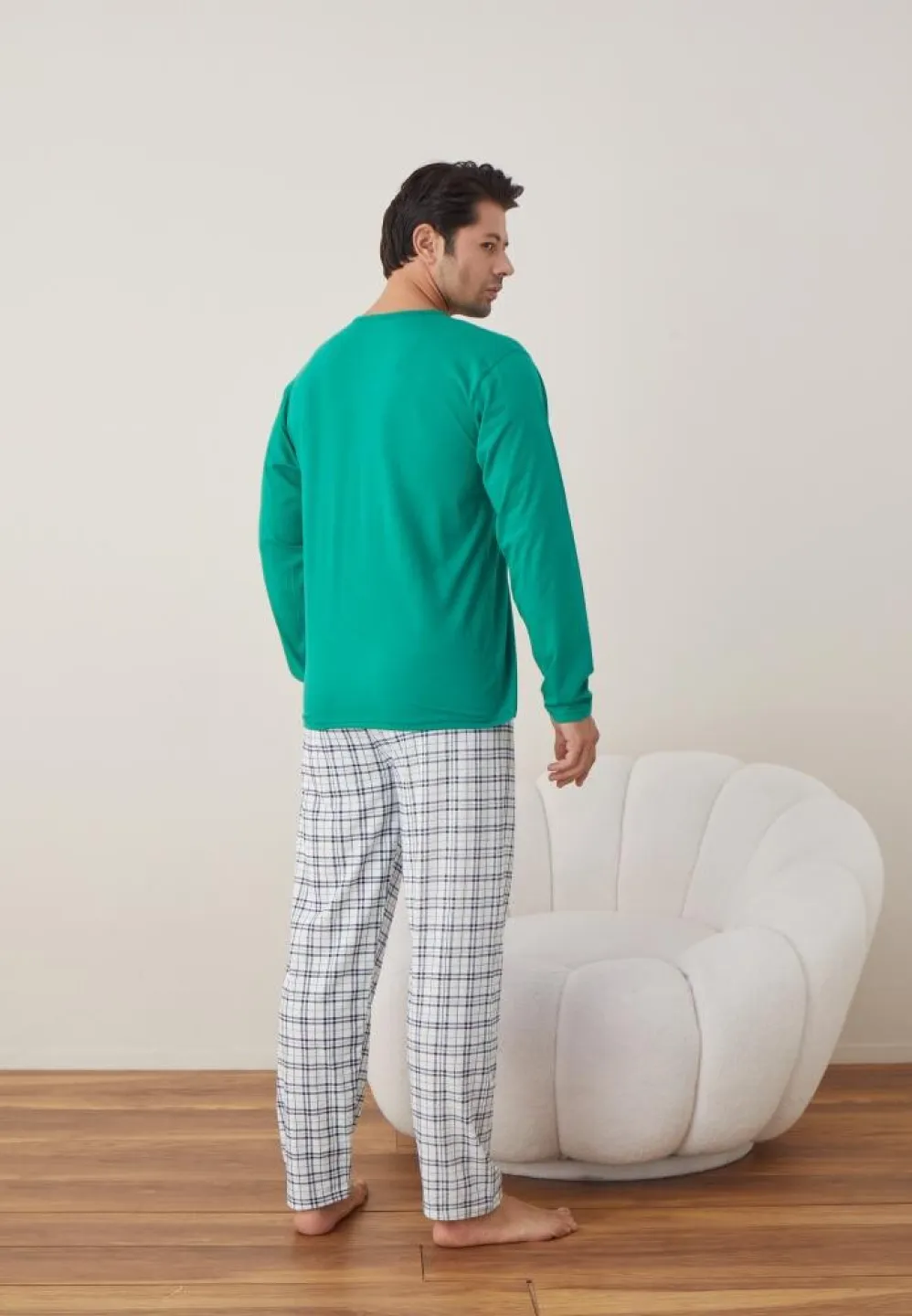 Pijama Crăciun Bărbat, Pantaloni Lungi, Mânecă Lungă, Verde, Ren - 5