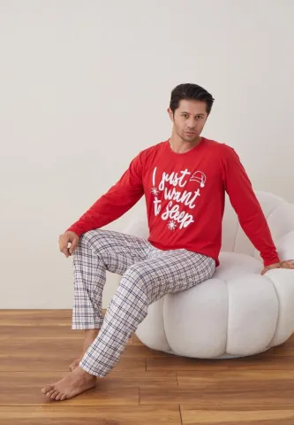 Pijama Craciun Barbat Pantaloni Lungi Maneca Lunga,Rosu,To Sleep hover