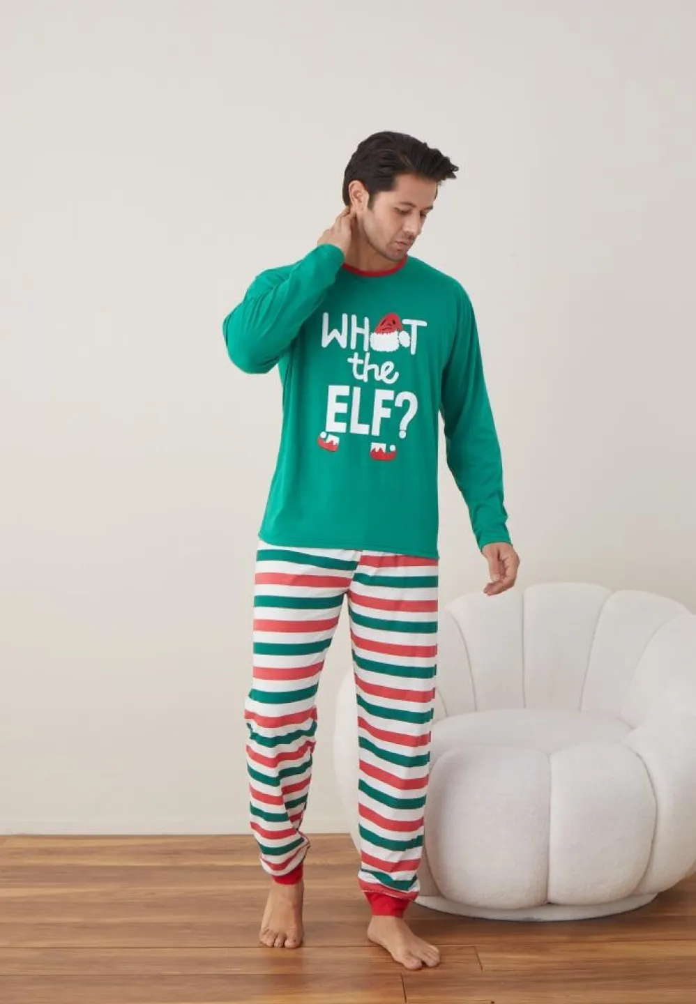 Pijama Crăciun Bărbat, Pantaloni Lungi, Mânecă Lungă, Verde, What The Elf? - 3