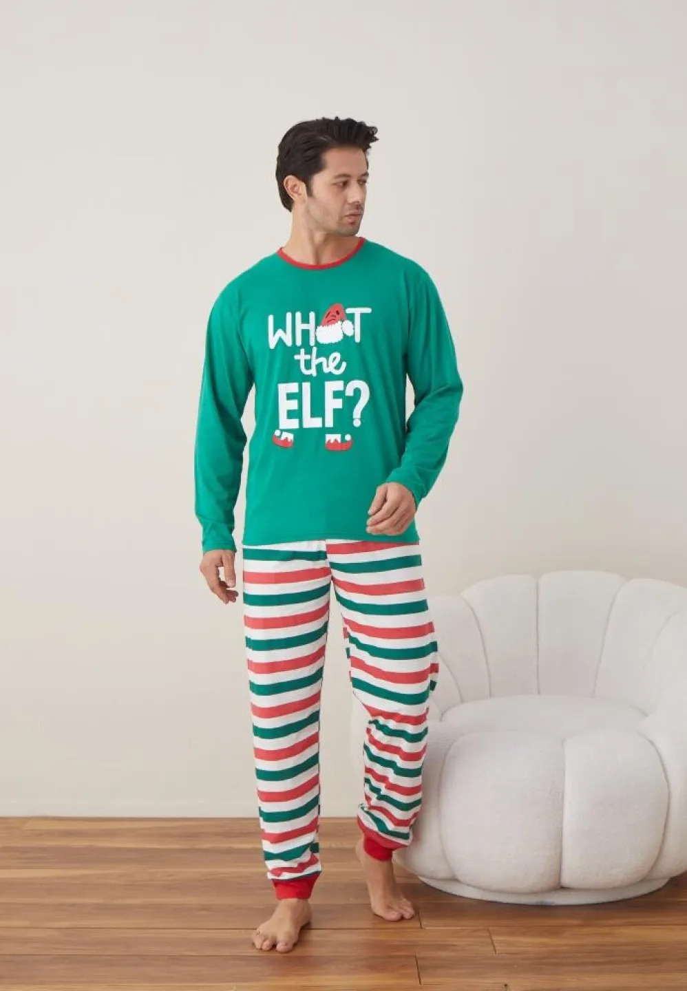 Pijama Crăciun Bărbat, Pantaloni Lungi, Mânecă Lungă, Verde, What The Elf? - 4