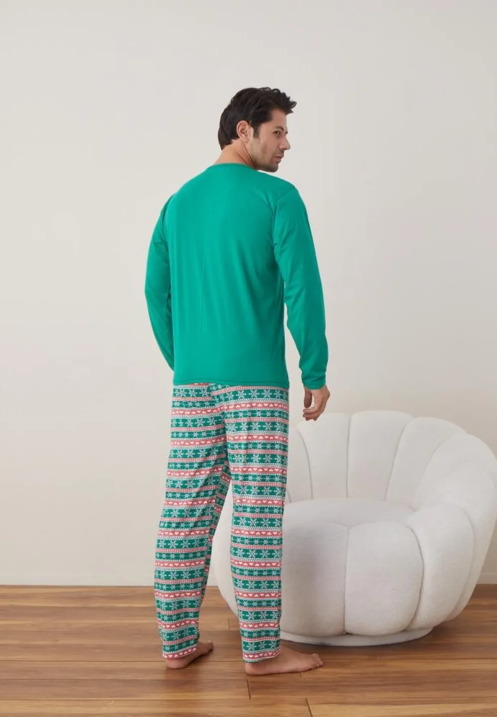 Pijama Crăciun Bărbat, Pantaloni Lungi, Mânecă Lungă, Verde, Santa - 2