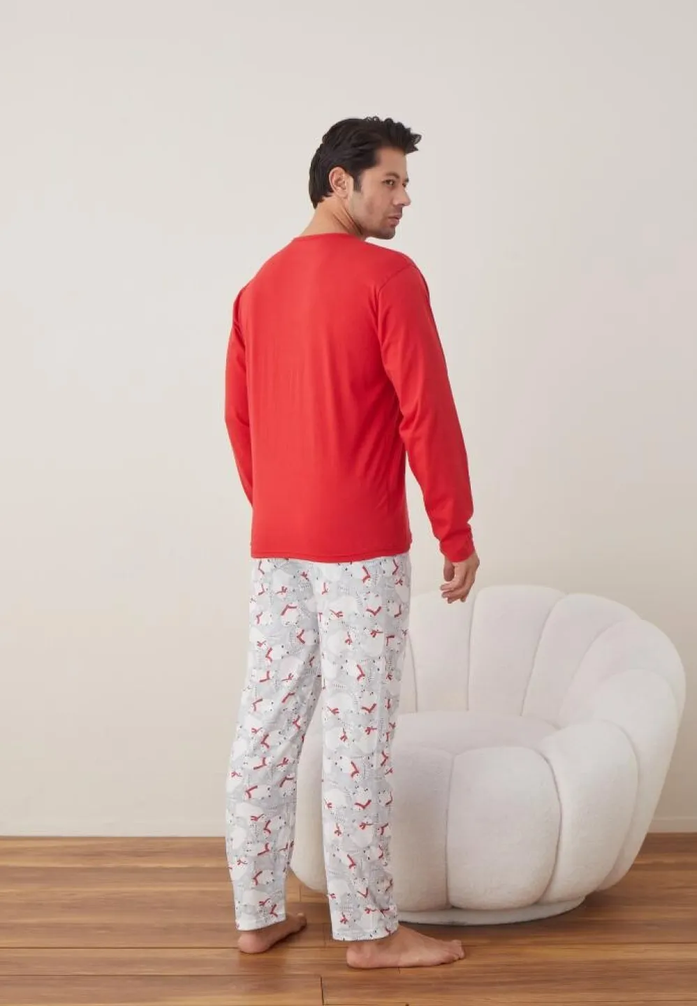 Pijama Crăciun Bărbat, Pantaloni Lungi, Mânecă Lungă, Roșu, Happy New Year - 2