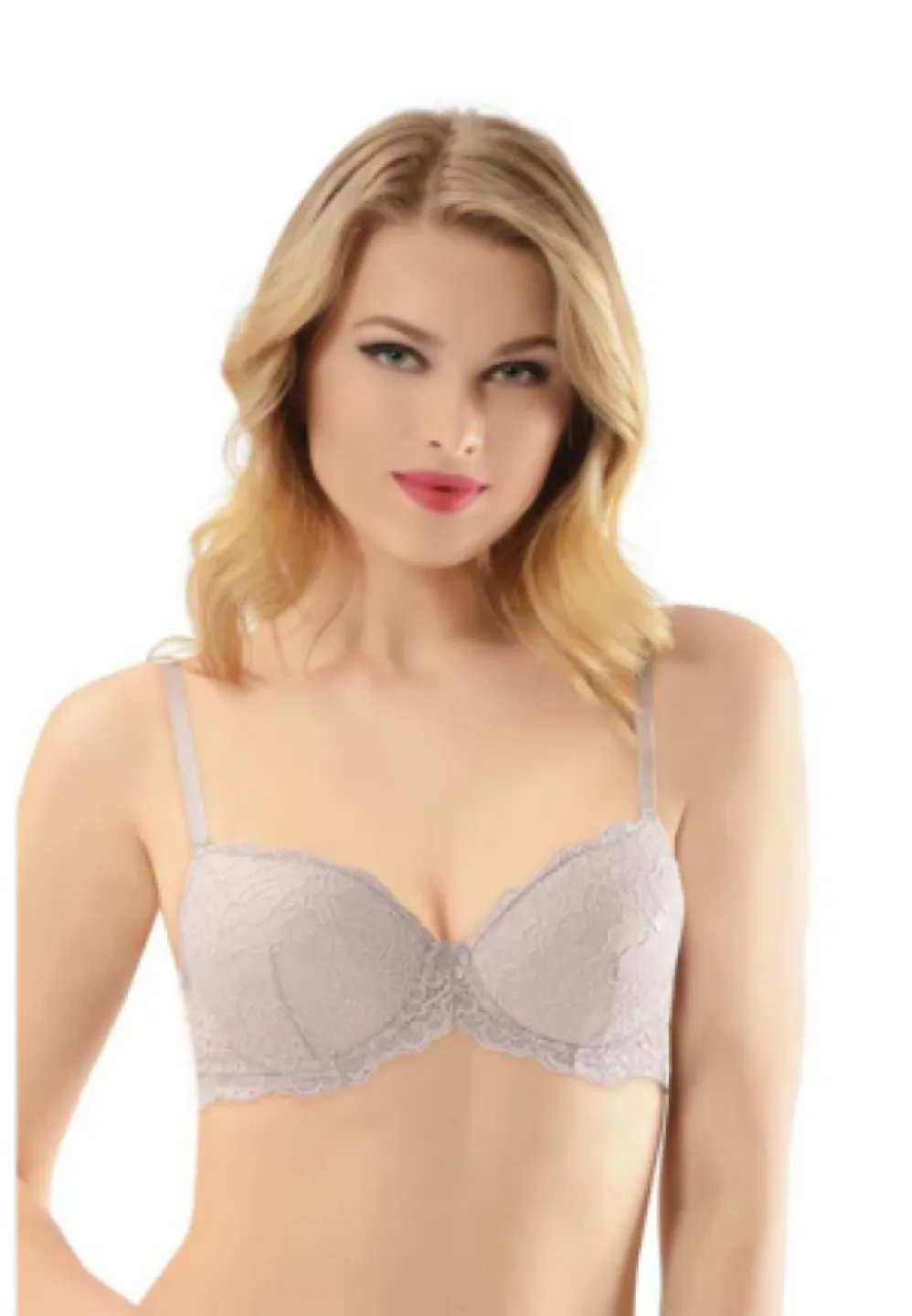 Sutien cu Dantelă, Push-Up și Balene de Susținere, Lila - 1