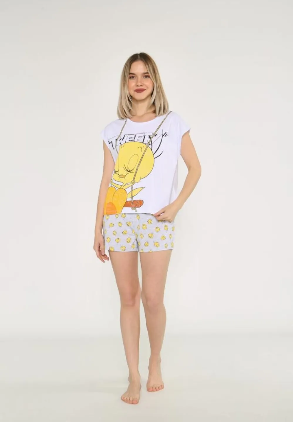 Pijama Dama Bumbac, Tricou și Short Tweet – Confort și Stil - 2