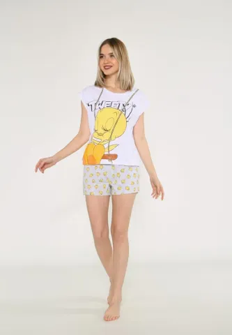 Pijama Dama Bumbac, Tricou și Short Tweet – Confort și Stil