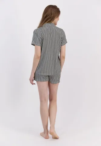Pijama Dama Bumbac Pierre Cardin, Cămașă și Short cu Dungi Negre hover