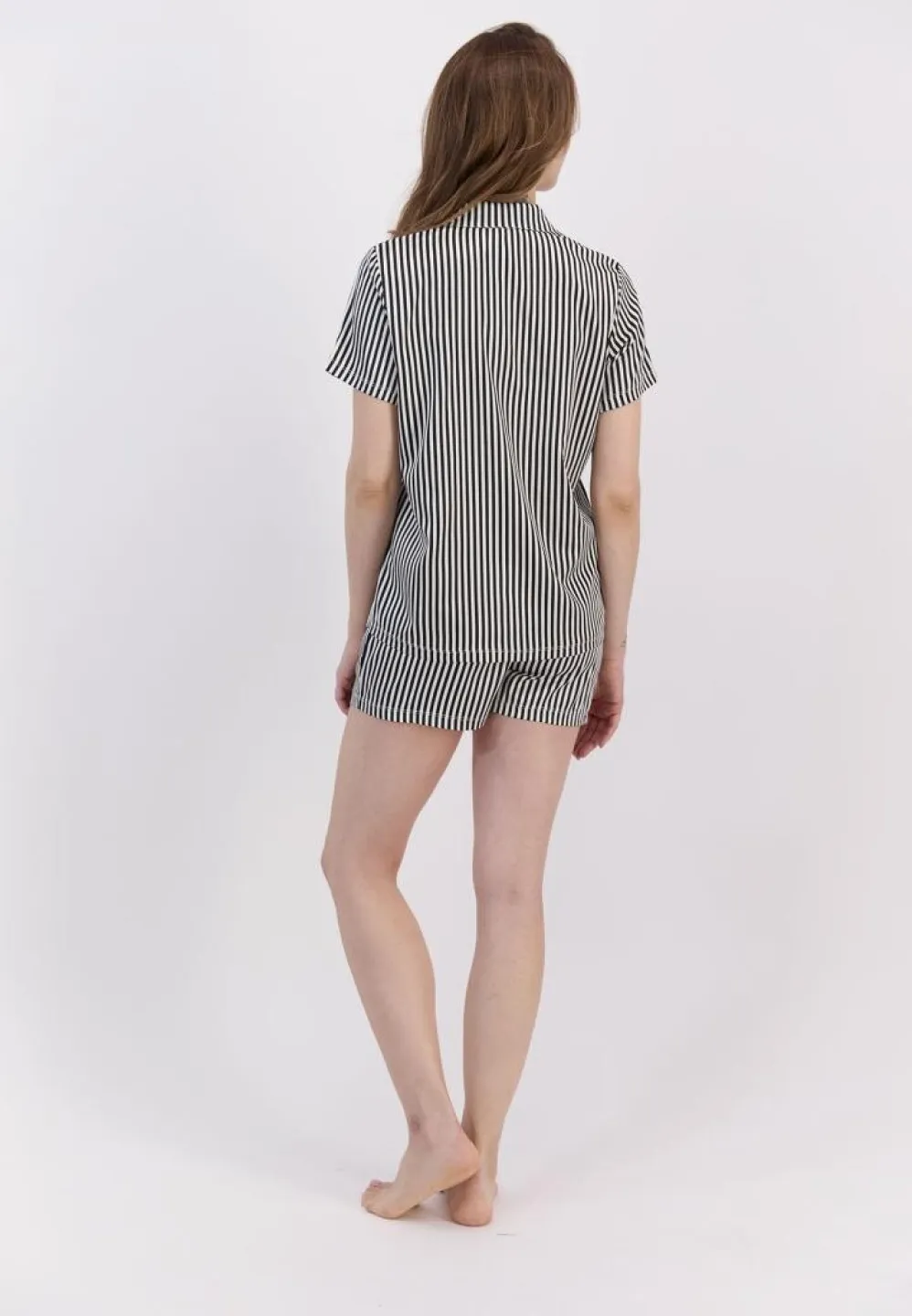 Pijama Dama Bumbac Pierre Cardin, Cămașă și Short cu Dungi Negre - 3