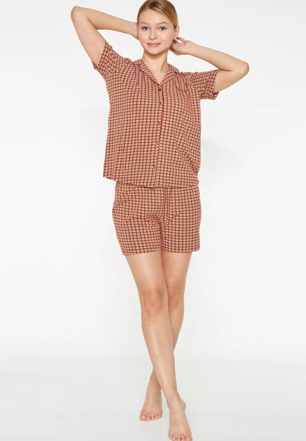 Pijama Dama Bumbac Pierre Cardin, Cămașă și Short cu Carouri - 3