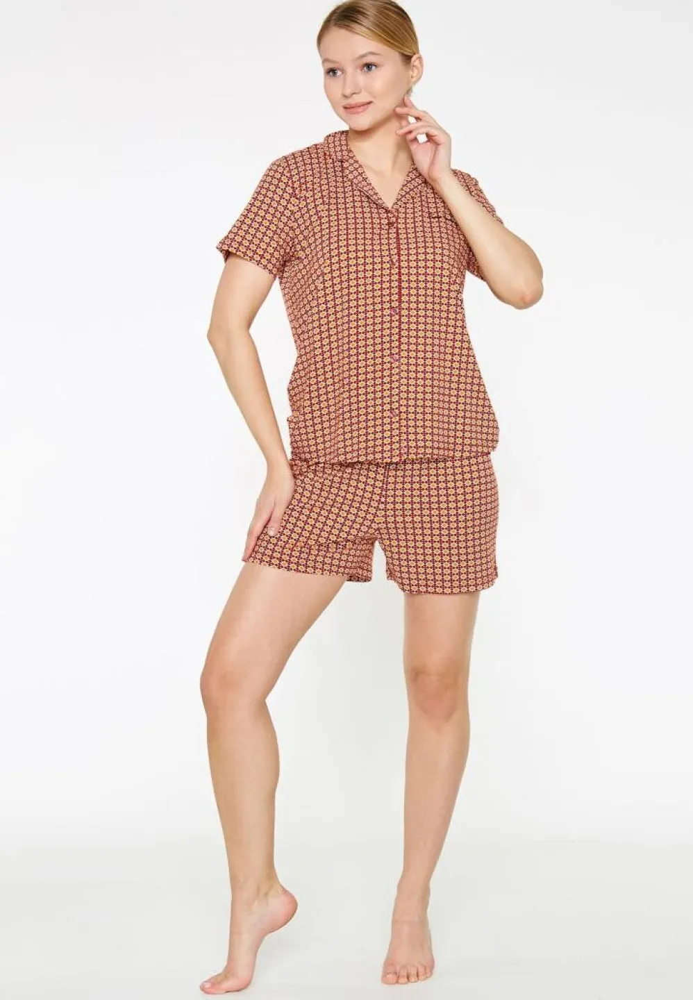 Pijama Dama Bumbac Pierre Cardin, Cămașă și Short cu Carouri - 1