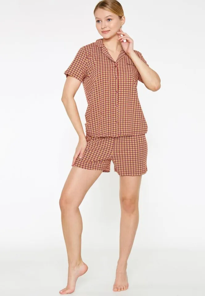 Pijama Dama Bumbac Pierre Cardin, Cămașă și Short cu Carouri