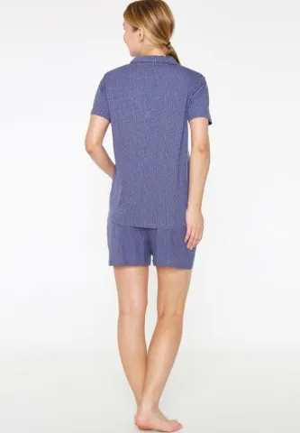 Pijama Dama Bumbac Pierre Cardin, Cămașă și Short, Albastru hover