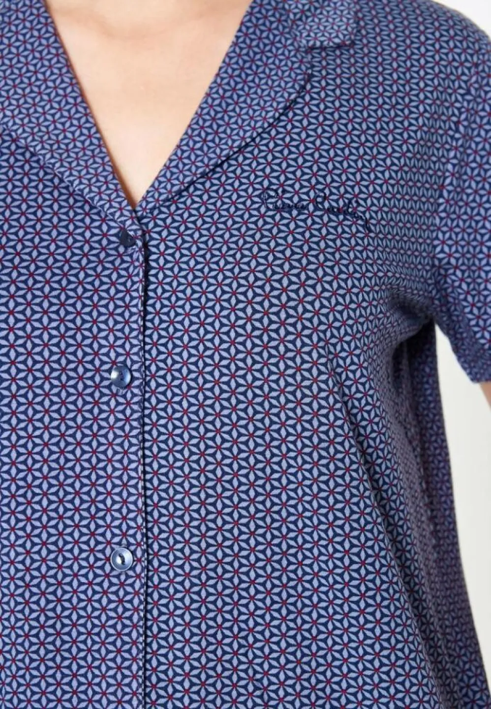 Pijama Dama Bumbac Pierre Cardin, Cămașă și Short, Albastru - 3