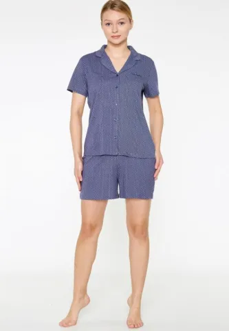 Pijama Dama Bumbac Pierre Cardin, Cămașă și Short, Albastru