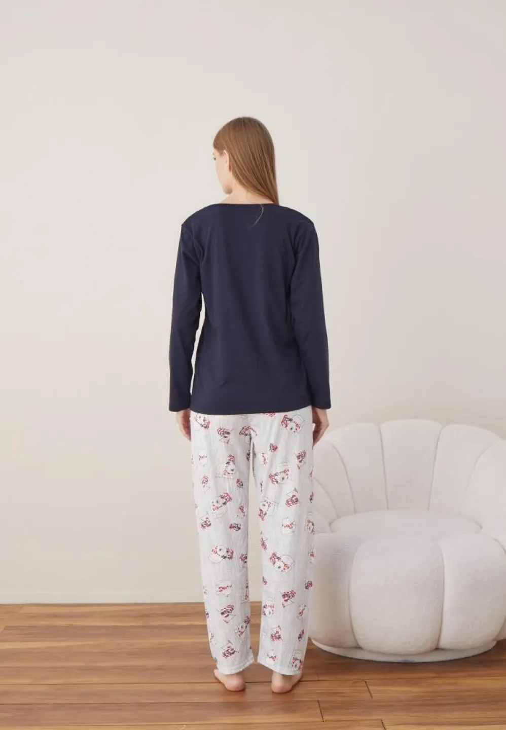 Pijama Craciun Dama Maneca Lunga Pantalon Lungi Bleumarin Forever Friends - 3