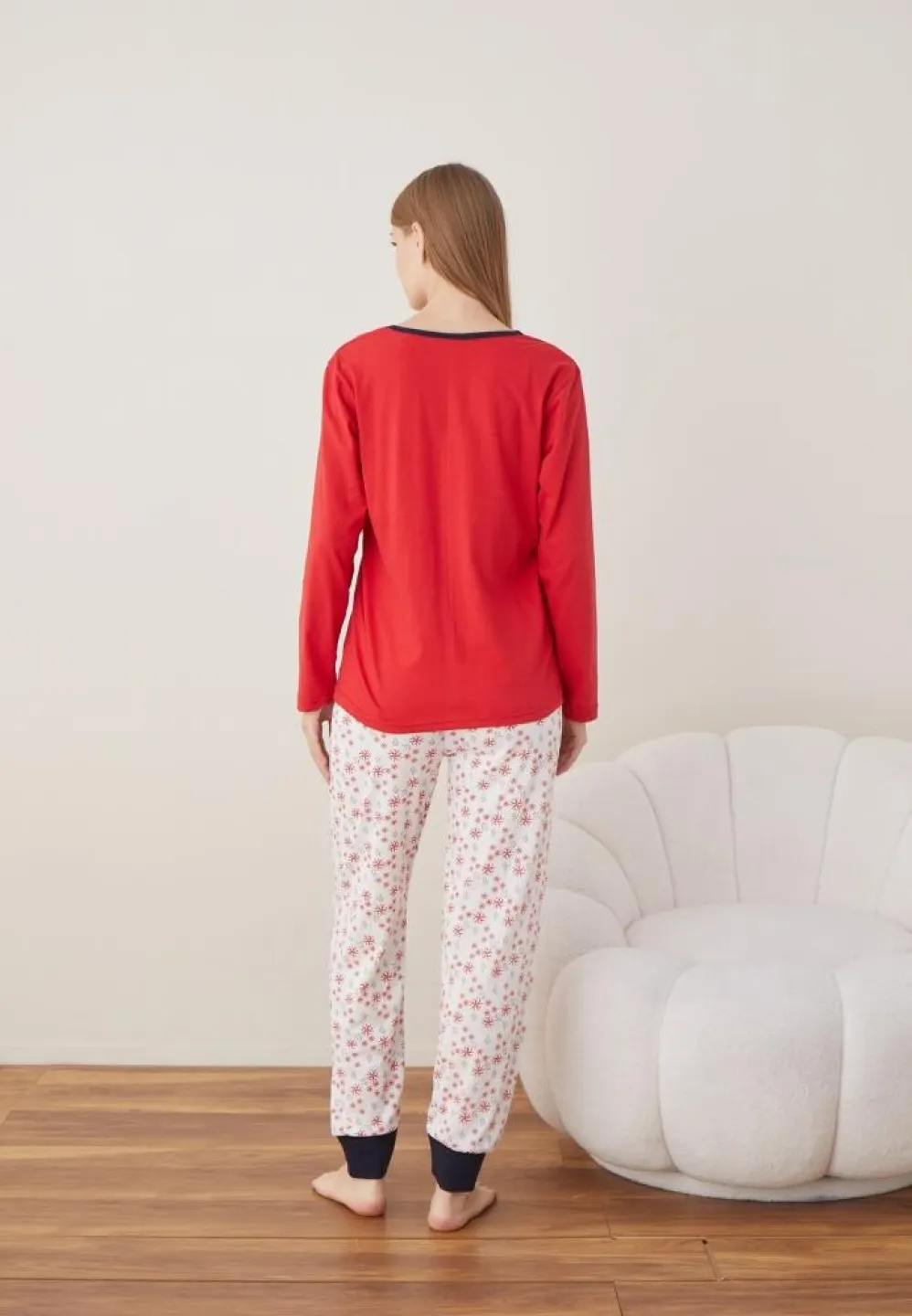 Pijama Craciun Dama Maneca Lunga Pantalon Lungi Rosu SNOW MUCH FUN - 3