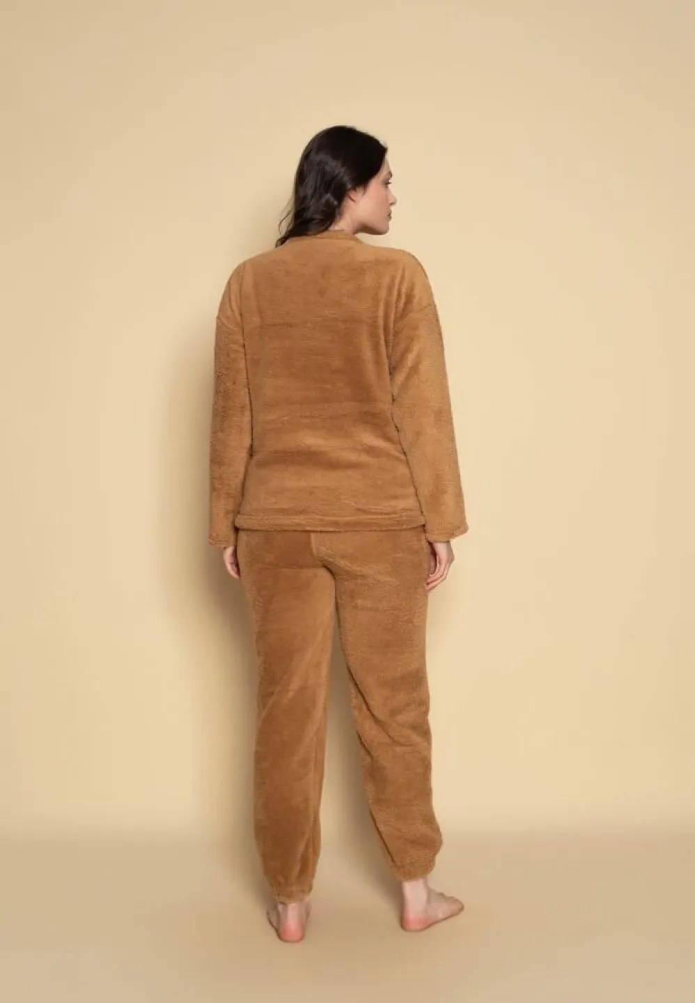 Pijama cocolino damă maro cu imprimeu umbrelă - 3