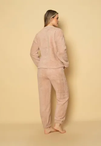 Pijama cocolino damă roz pudră cu imprimeu norișori hover