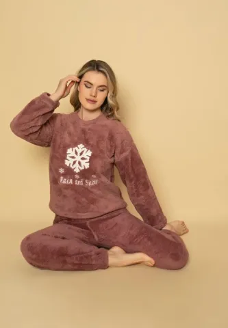 Pijama cocolino damă mov cu imprimeu Rain and Snow