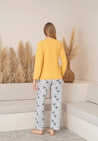 Pijama Dama, Mâneca Lungă, Pantalon Lung, Galben, Love hover