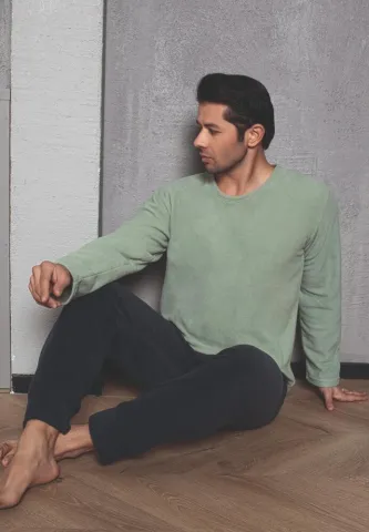 Pijama barbat polar maneca lunga pantalon lung,Verde deschis hover