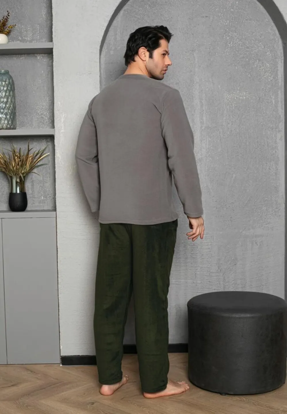 Pijama Bărbat, Polar, Mâneca Lungă și Pantalon Lung, Gri, Strong - 3