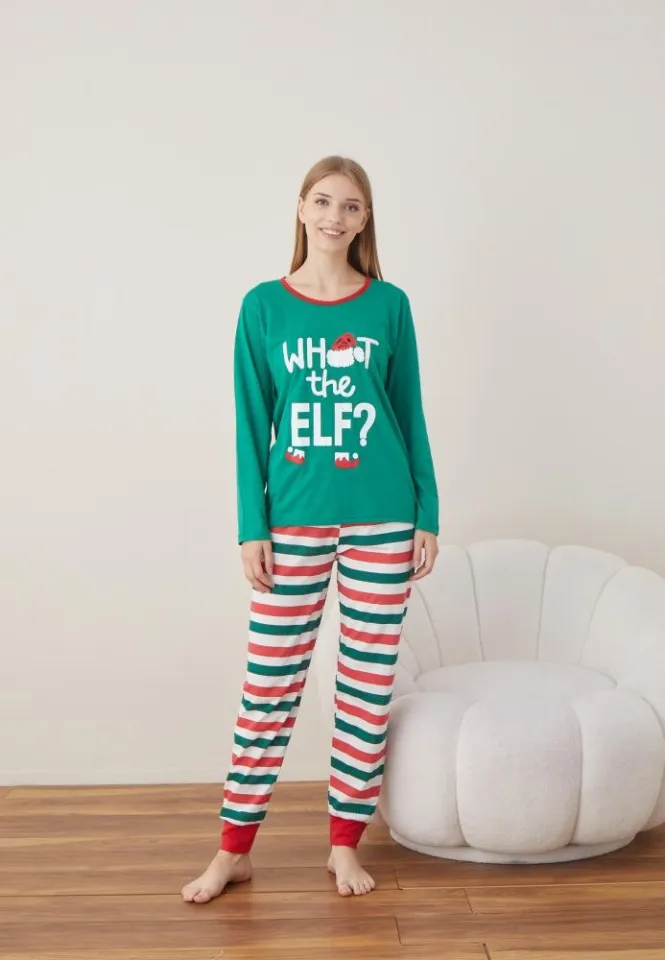 Pijama Craciun WHAT THE ELF ? Dama Verde Maneca Lunga Pantalon Lungi
