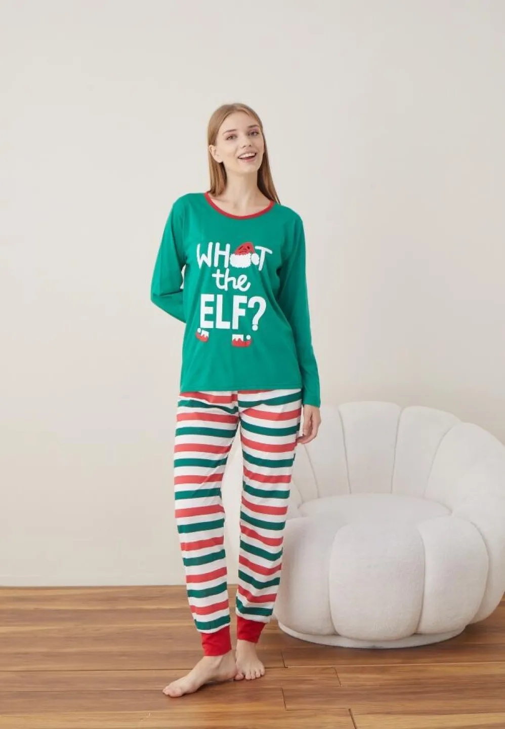 Pijama Craciun WHAT THE ELF ? Dama Verde Maneca Lunga Pantalon Lungi - 2