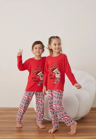 Pijama Crăciun Fete și Băieți Mânecă Lungă Pantalon Lungi Rosu Merry Xmas
