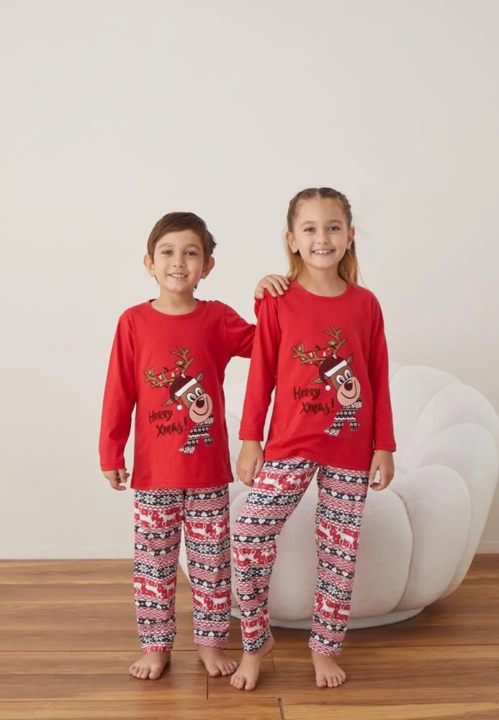 Pijama Crăciun Fete și Băieți Mânecă Lungă Pantalon Lungi Rosu Merry Xmas - 2