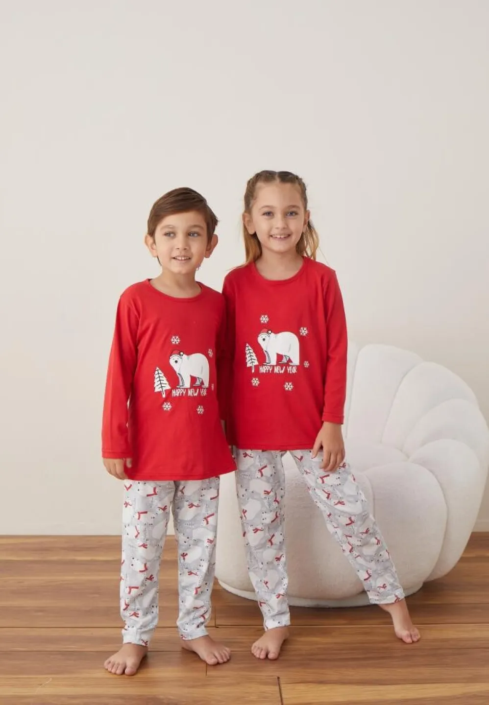 Pijama Crăciun Fete și Băieți Mânecă Lungă Pantalon Lungi Rosu Happy New Year - 3