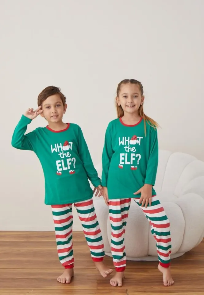Pijama Crăciun Fete și Băieți Mânecă Lungă Pantalon Lungi Verde WHAT the ELF?