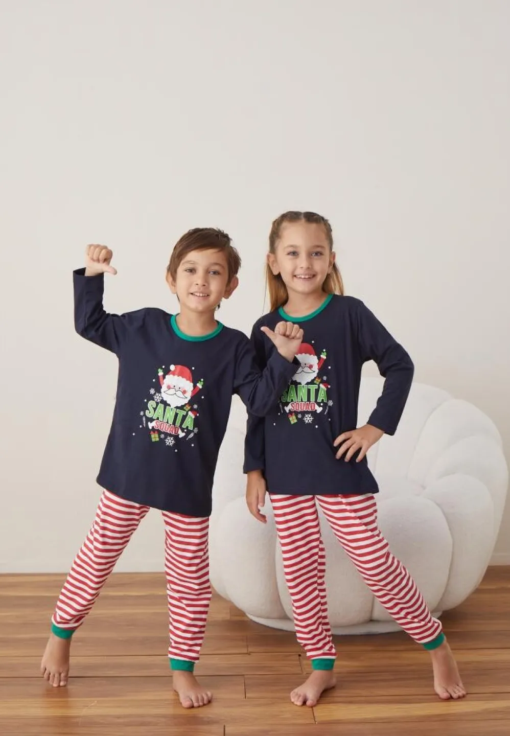 Pijama Crăciun Fete și Băieți Mânecă Lungă Pantalon Lungi Bleumarin Santa - 1